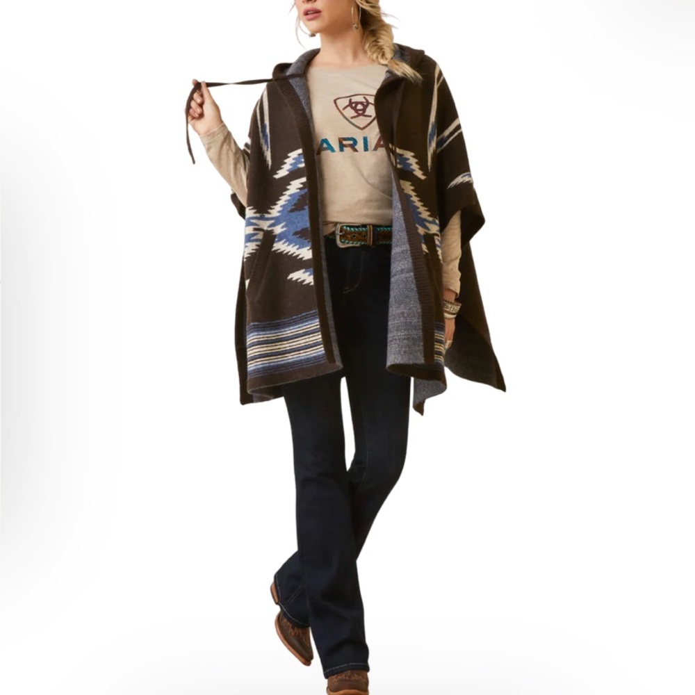 Ariat Chimayo Western Aztec Hooded Sweater Poncho L-XL Wool Blend